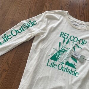 REI Co-op White Long Sleeve Shirt with Green Print
